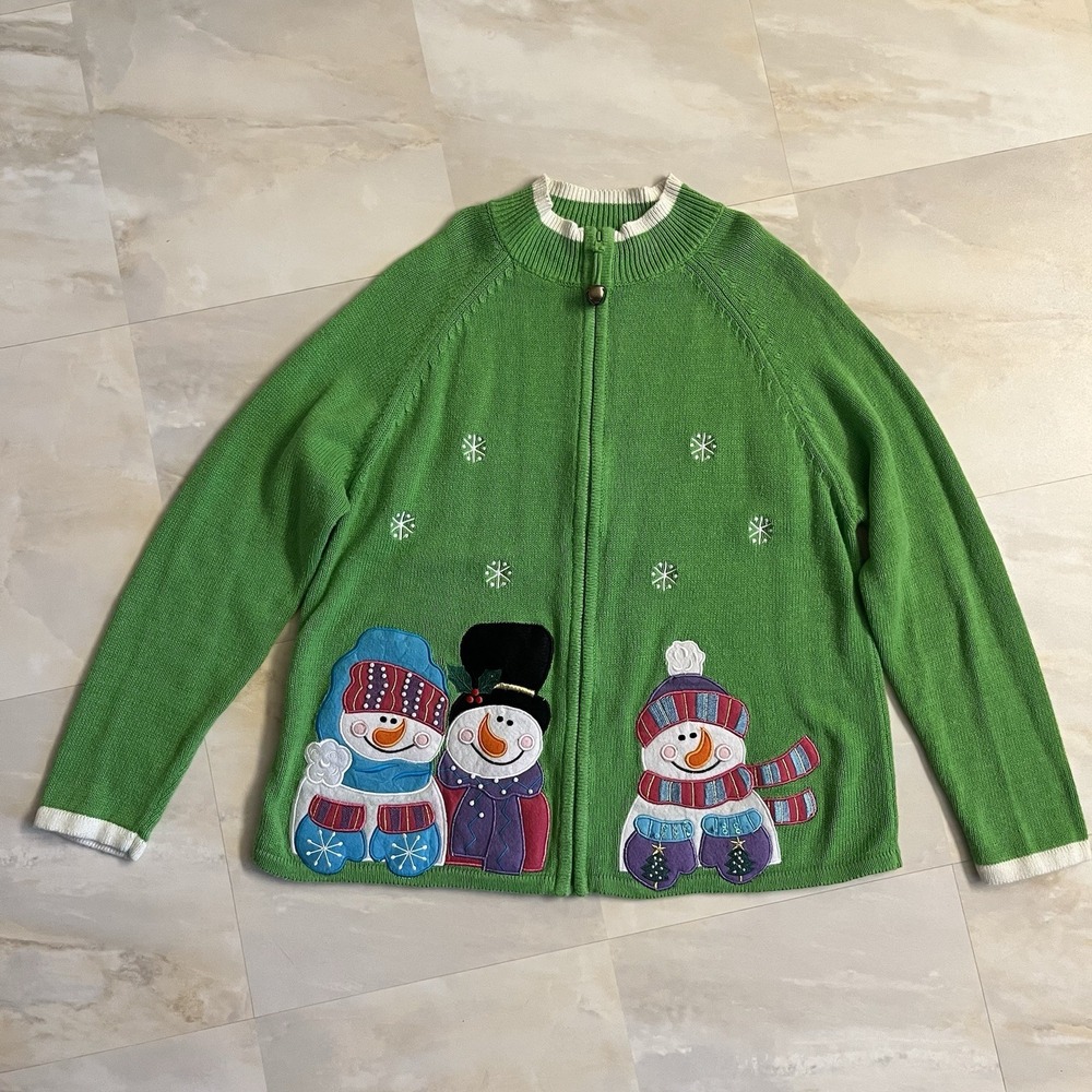 TIARA INTERNATIONAL CHRISTMAS COLLECTION WOMEN'S SWEATER ♡ ZIP FRONT SIZE L